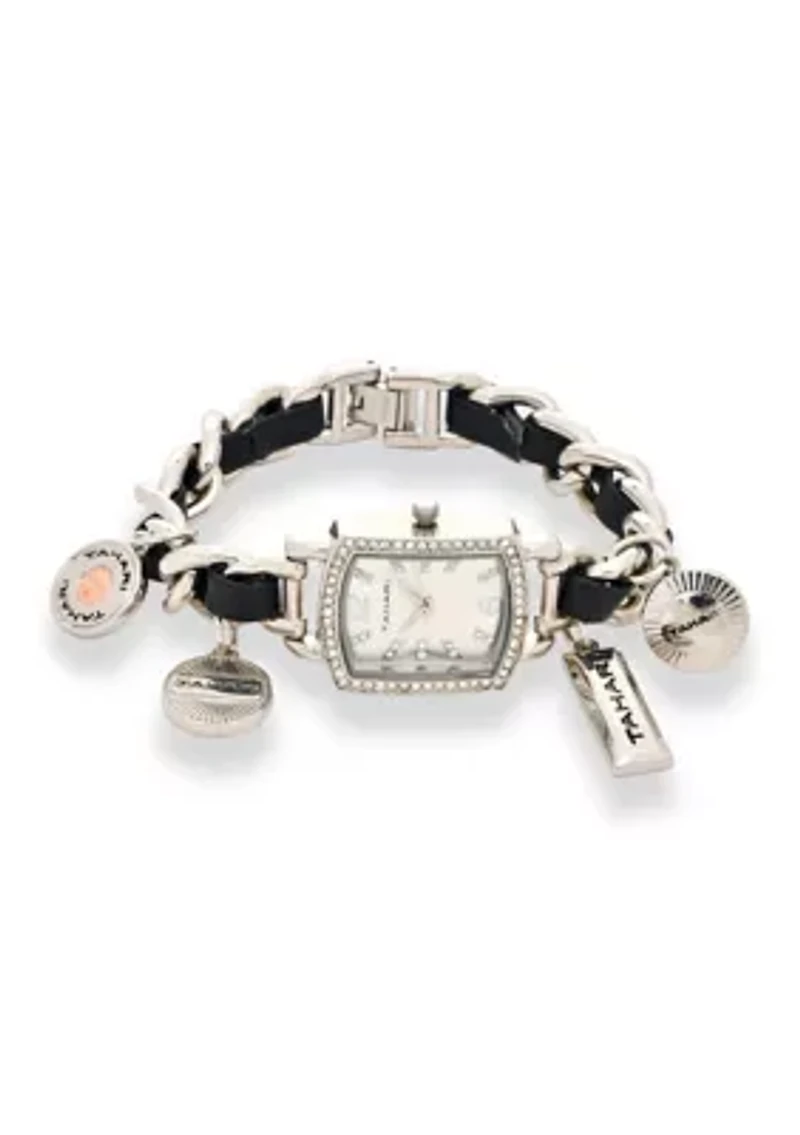 TAHARI Ladies Silver and Black Charm Watch