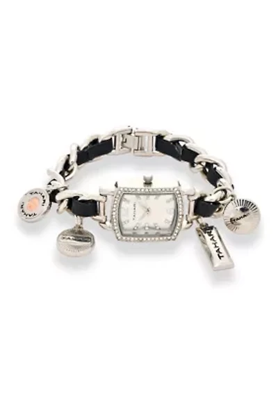 TAHARI Ladies Silver and Black Charm Watch