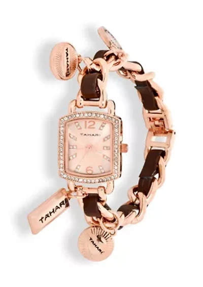 TAHARI Ladies Rose Gold and Black Charm Watch