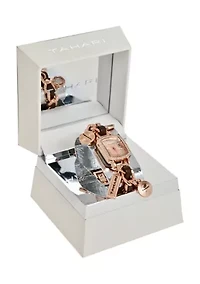 TAHARI Ladies Rose Gold and Black Charm Watch
