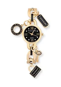 TAHARI Ladies Black and Gold Charm Watch