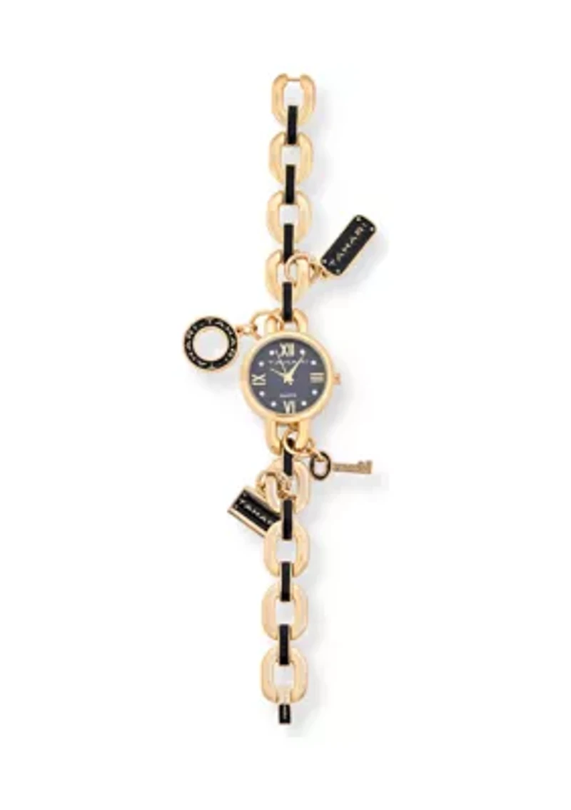 TAHARI Ladies Black and Gold Charm Watch