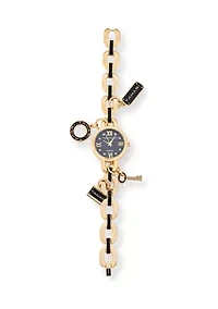 TAHARI Ladies Black and Gold Charm Watch