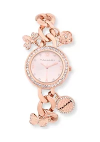 TAHARI Ladies Rose Goldtone Charm Watch