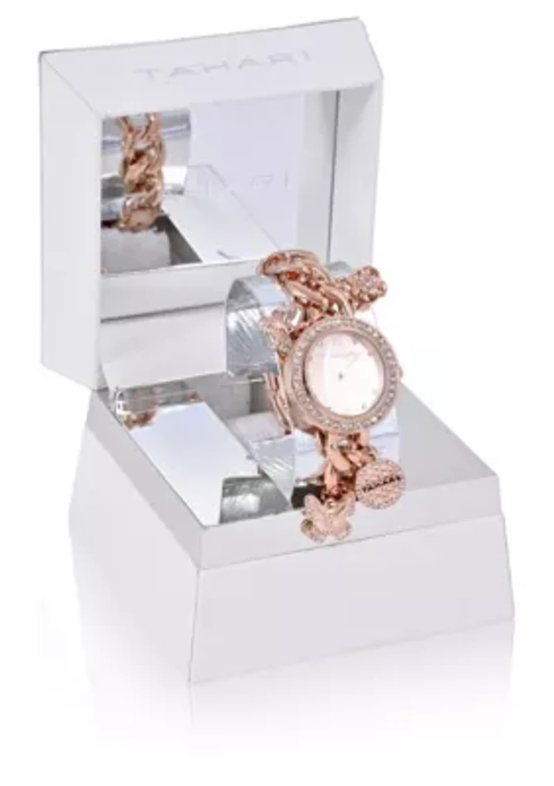 TAHARI Ladies Rose Goldtone Charm Watch