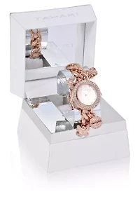 TAHARI Ladies Rose Goldtone Charm Watch