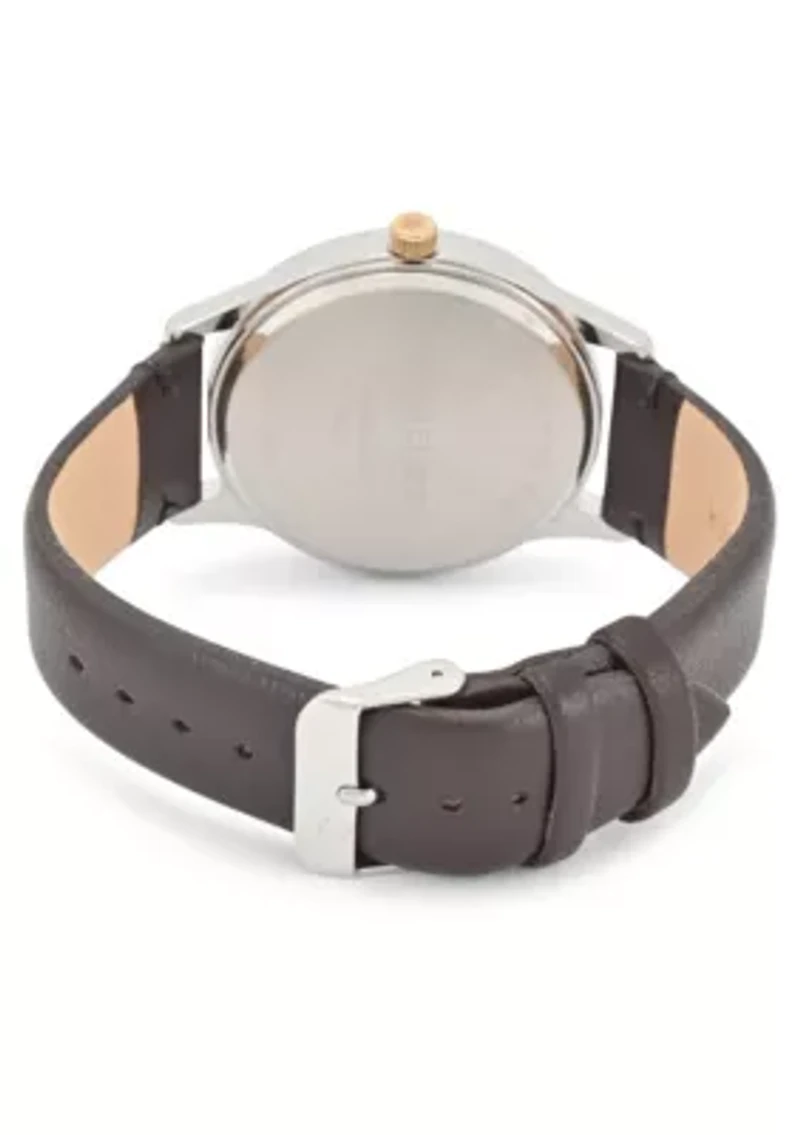 Van Heusen Adult Mens Analog Watch with Two-Tone Gold Silver Case and Brown Strap Model# VAN5614
