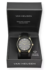 Van Heusen Adult Mens Analog Watch with Two-Tone Gold Black Case and Black Strap w Genuine Diamond at 12 Model# VAN5626