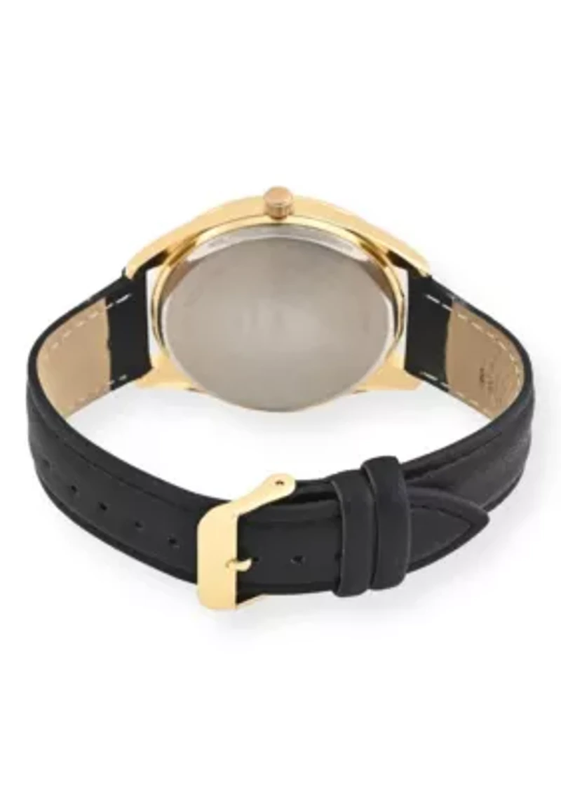 Van Heusen Adult Mens Analog Watch with Two-Tone Gold Black Case and Black Strap w Genuine Diamond at 12 Model# VAN5626