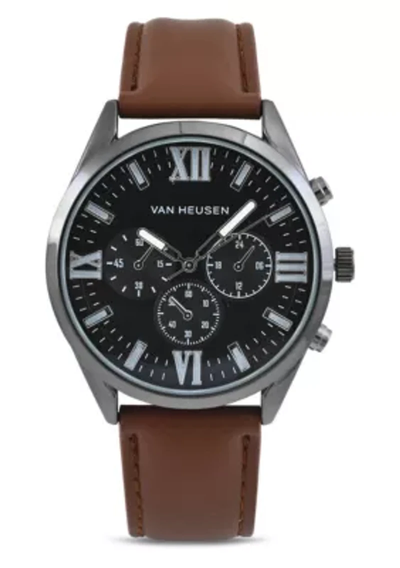 Van Heusen Adult Mens Analog Watch with Black Case and Brown Strap Model# VAN5841