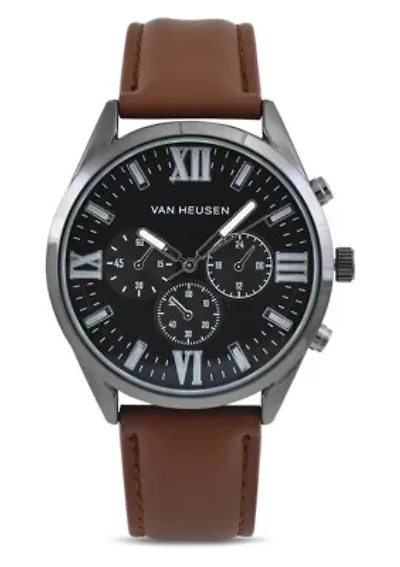 Van Heusen Adult Mens Analog Watch with Black Case and Brown Strap Model# VAN5841