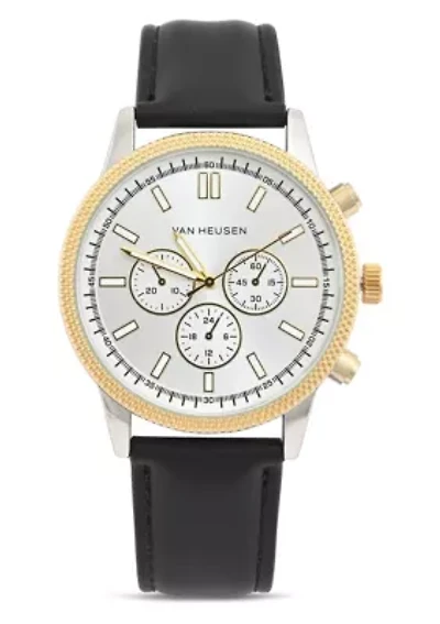 Van Heusen Adult Mens Analog Watch with Two-Tone Gold Silver Case and Black Strap Model# VAN5845