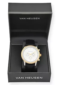 Van Heusen Adult Mens Analog Watch with Two-Tone Gold Silver Case and Black Strap Model# VAN5845