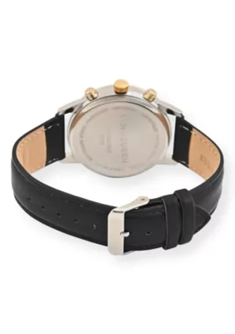 Van Heusen Adult Mens Analog Watch with Two-Tone Gold Silver Case and Black Strap Model# VAN5845