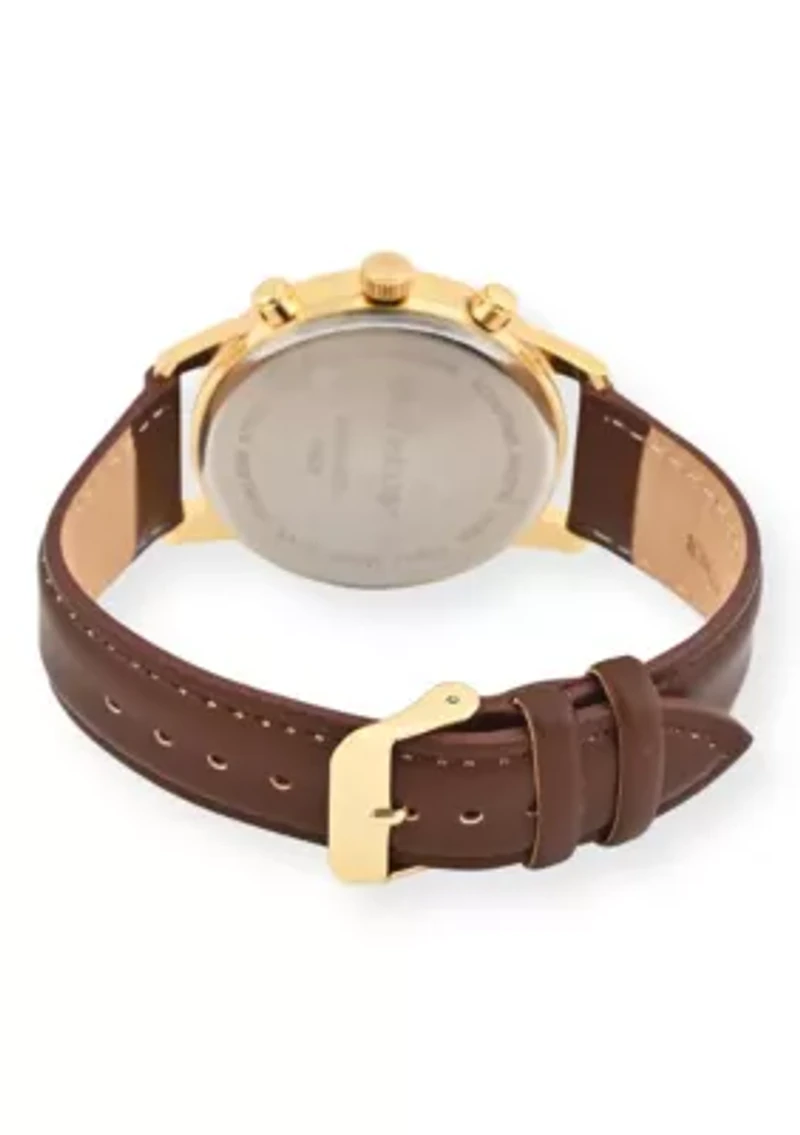 Van Heusen Adult Mens Analog Watch with Two-Tone Gold Silver Case and Brown Strap Model# VAN5847