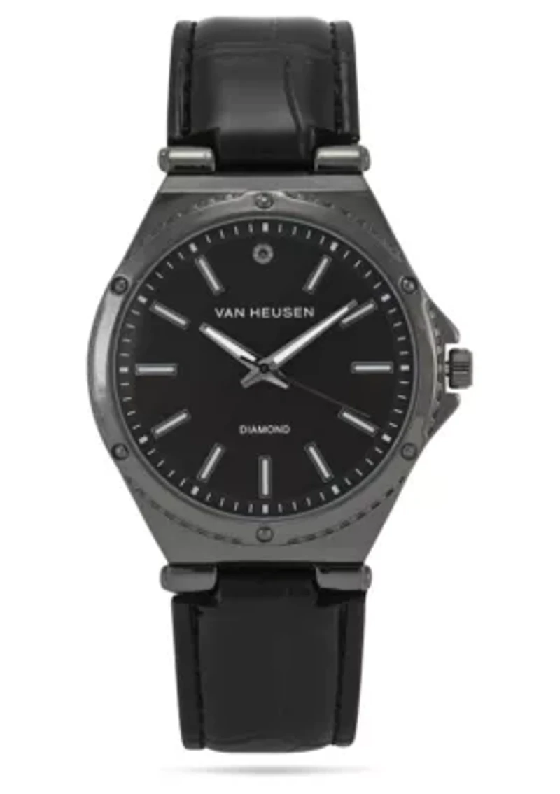 Van Heusen Adult Mens Analog Watch with Gun Metal Case and Black Strap Model# VAN5862