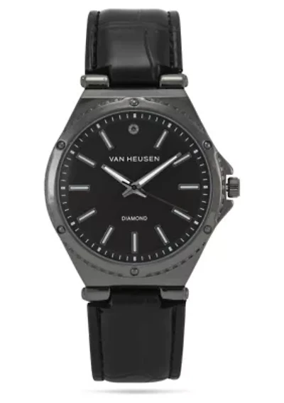 Van Heusen Adult Mens Analog Watch with Gun Metal Case and Black Strap Model# VAN5862