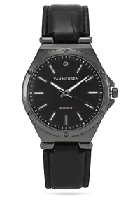 Van Heusen Adult Mens Analog Watch with Gun Metal Case and Black Strap Model# VAN5862
