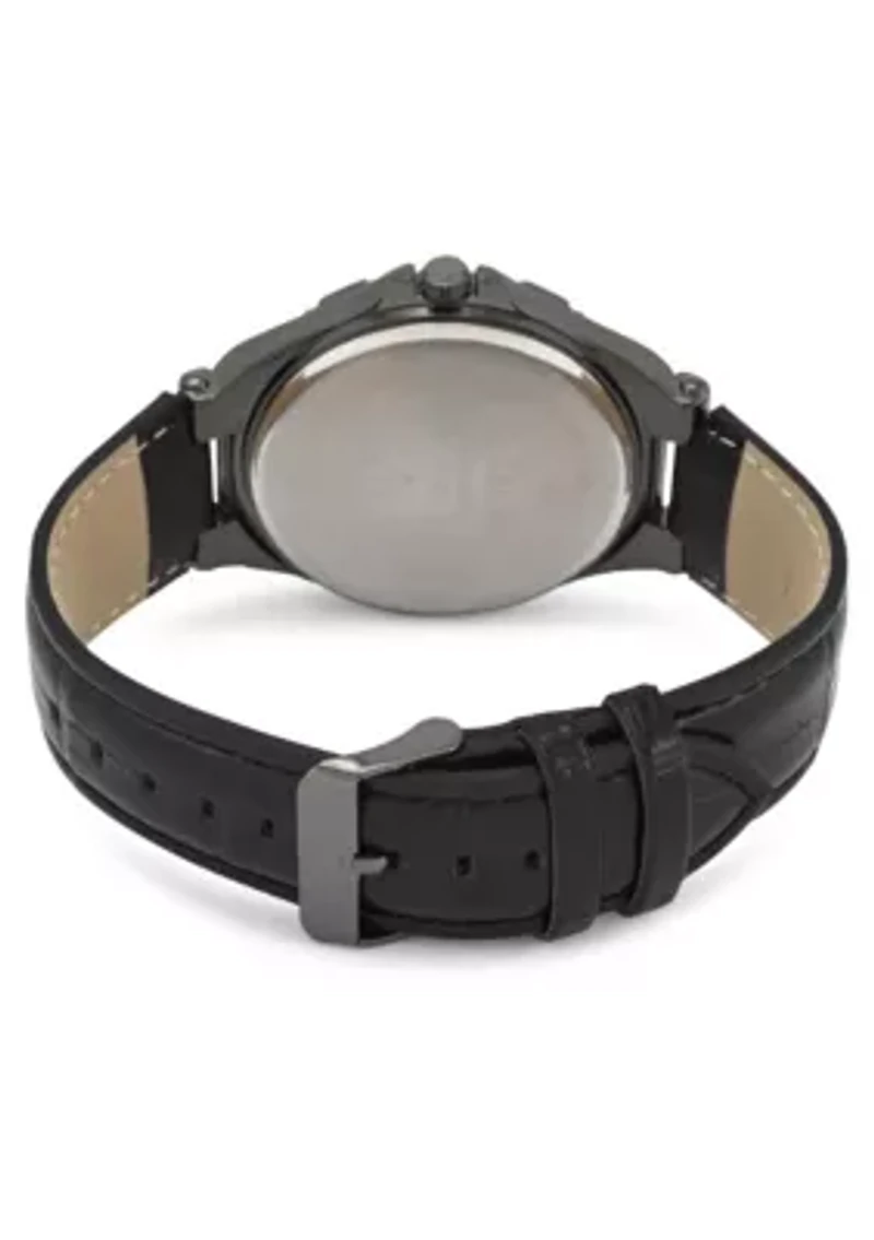 Van Heusen Adult Mens Analog Watch with Gun Metal Case and Black Strap Model# VAN5862