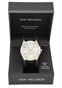 Van Heusen Adult Mens Analog Watch with Two-Tone Silver and Gold Case and Black Strap w Genuine Diamond at 12 Model# VAN5871