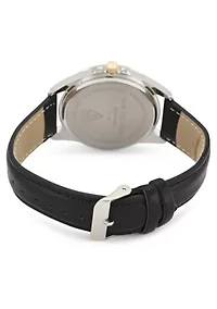 Van Heusen Adult Mens Analog Watch with Two-Tone Silver and Gold Case and Black Strap w Genuine Diamond at 12 Model# VAN5871