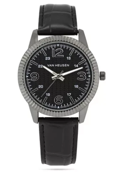 Van Heusen Adult Mens Analog Watch with Gun Metal Case and Black Crocodile Strap Model# VAN5909