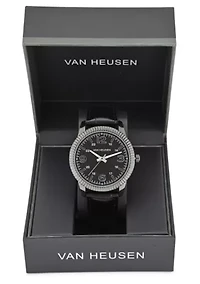 Van Heusen Adult Mens Analog Watch with Gun Metal Case and Black Crocodile Strap Model# VAN5909