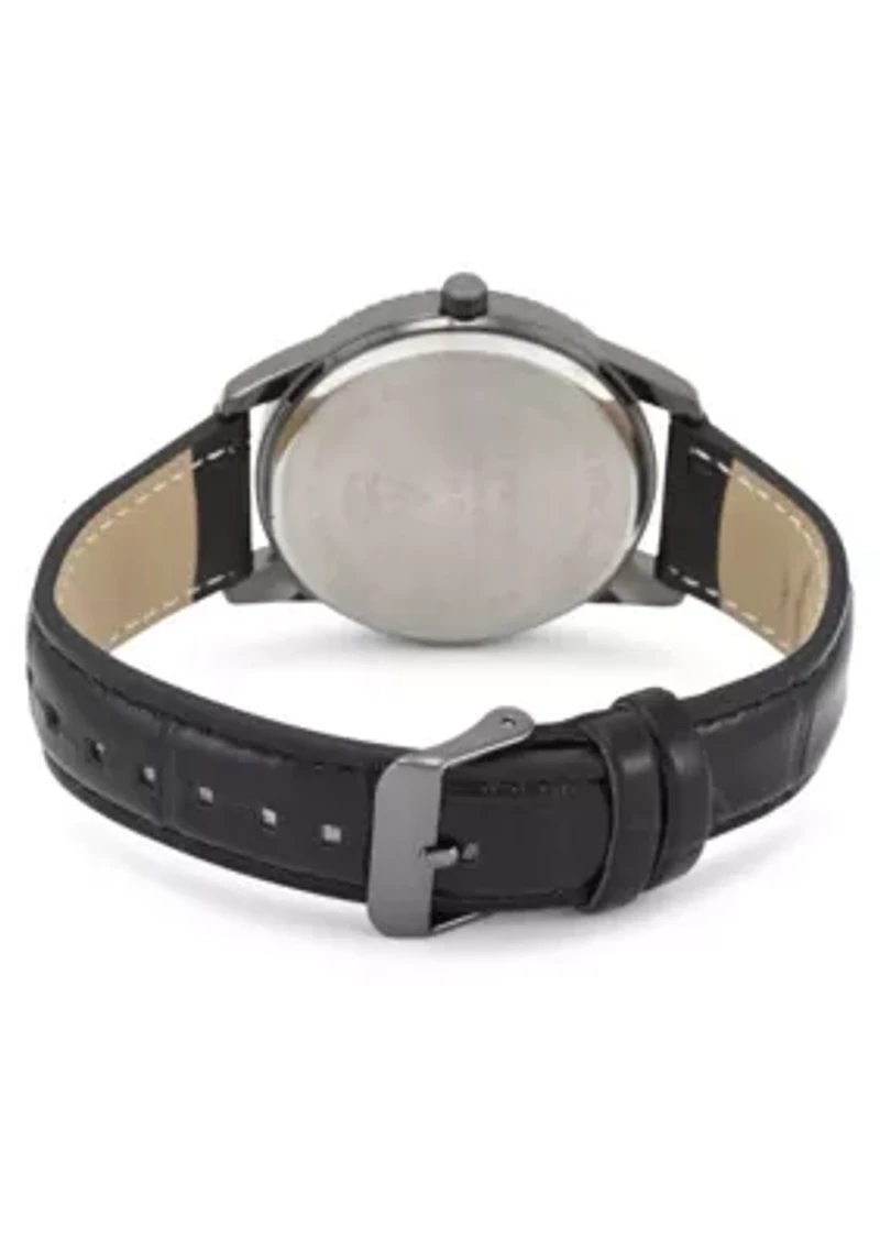 Van Heusen Adult Mens Analog Watch with Gun Metal Case and Black Crocodile Strap Model# VAN5909