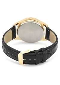 Van Heusen Adult Mens Analog Watch with Gold Case Black Dial and Black Crocodile Strap Model# VAN5913