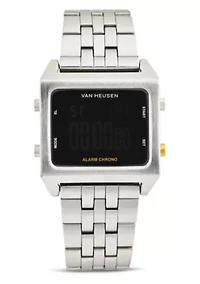 Van Heusen Adult Mens Digital Watch with Silvertone Case Black Dial and Silver Bracelet Model# VAN7012