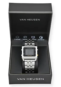 Van Heusen Adult Mens Digital Watch with Silvertone Case Black Dial and Silver Bracelet Model# VAN7012