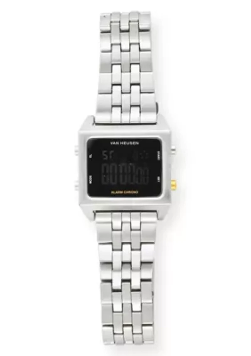 Van Heusen Adult Mens Digital Watch with Silvertone Case Black Dial and Silver Bracelet Model# VAN7012