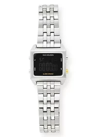 Van Heusen Adult Mens Digital Watch with Silvertone Case Black Dial and Silver Bracelet Model# VAN7012