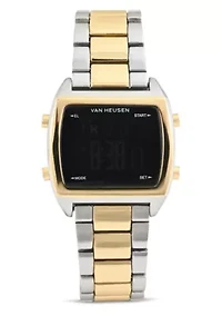 Van Heusen Adult Mens Digital Watch with Two-Tone Gold Silver Case Black Dial and Two-Tone Bracelet Model# VAN7014