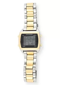 Van Heusen Adult Mens Digital Watch with Two-Tone Gold Silver Case Black Dial and Two-Tone Bracelet Model# VAN7014