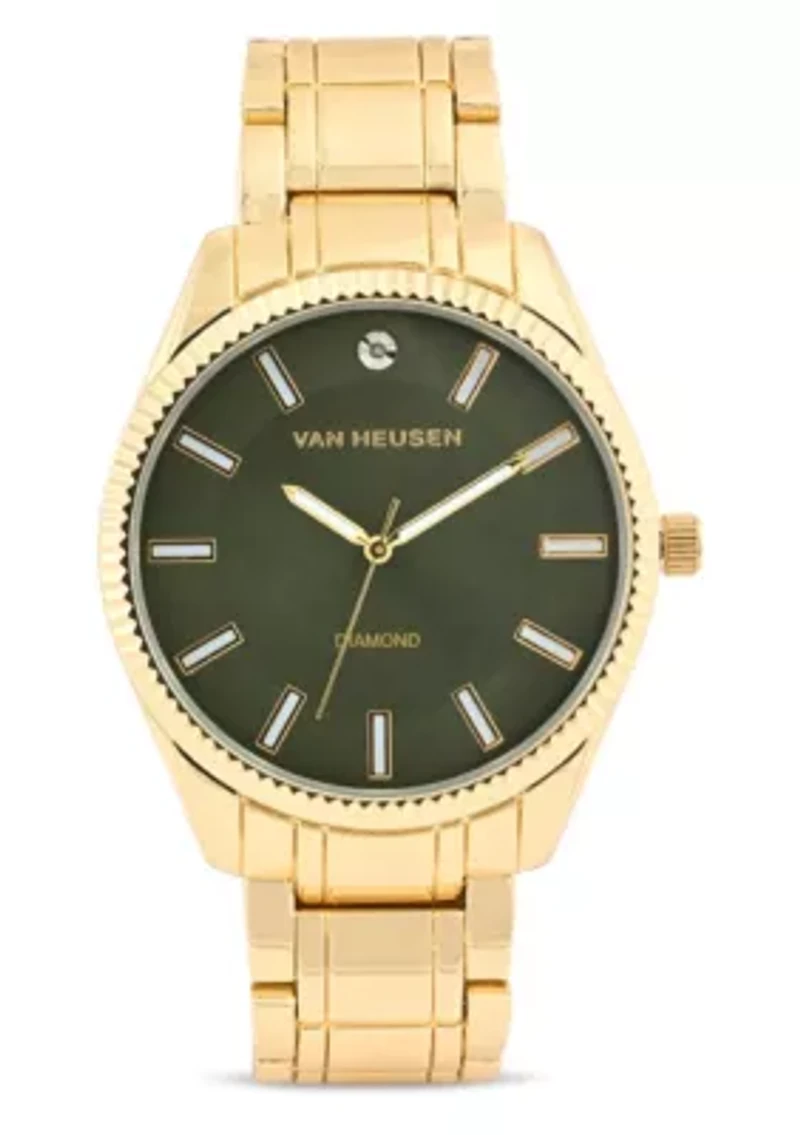Van Heusen Adult Mens Analog Watch with Gold-Tone Case and Bracelet w Diamond at 12 Model# VAN80167