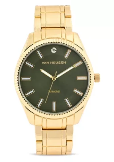 Van Heusen Adult Mens Analog Watch with Gold-Tone Case and Bracelet w Diamond at 12 Model# VAN80167