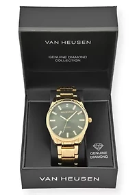 Van Heusen Adult Mens Analog Watch with Gold-Tone Case and Bracelet w Diamond at 12 Model# VAN80167