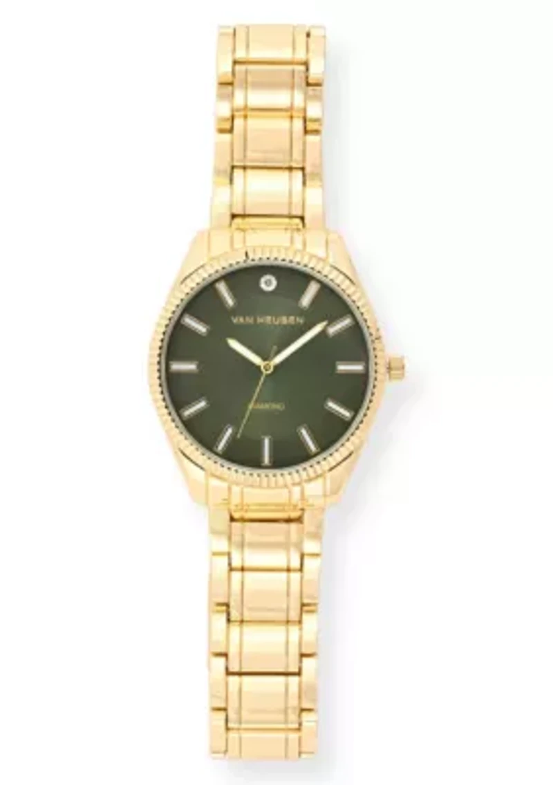 Van Heusen Adult Mens Analog Watch with Gold-Tone Case and Bracelet w Diamond at 12 Model# VAN80167