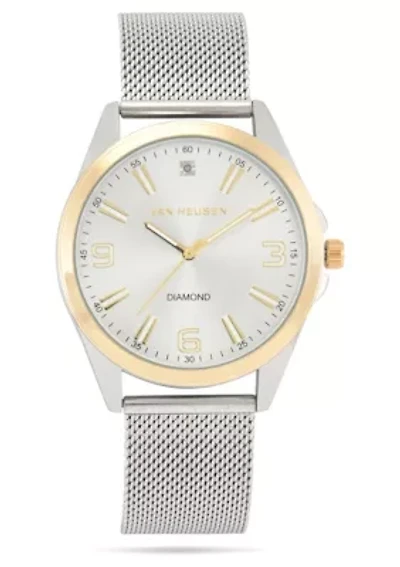 Van Heusen Adult Mens Analog Watch with Two-Tone Silver Gold Case with Silver Mesh Bracelet w Diamond at 12 Model# VAN80327