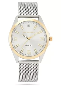 Van Heusen Adult Mens Analog Watch with Two-Tone Silver Gold Case with Silver Mesh Bracelet w Diamond at 12 Model# VAN80327