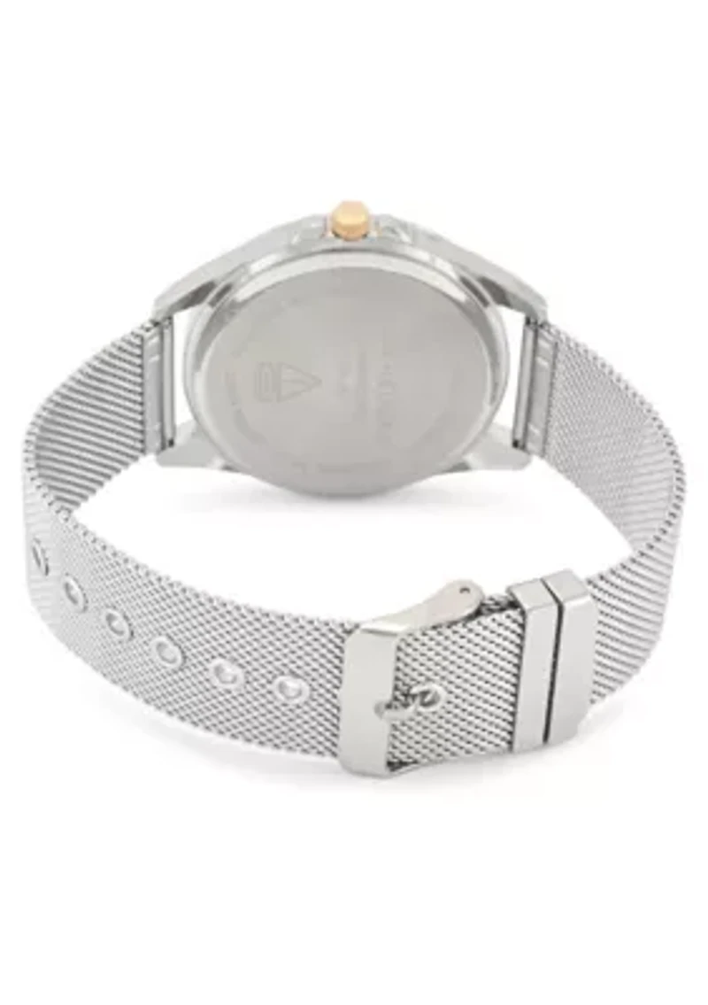 Van Heusen Adult Mens Analog Watch with Two-Tone Silver Gold Case with Silver Mesh Bracelet w Diamond at 12 Model# VAN80327
