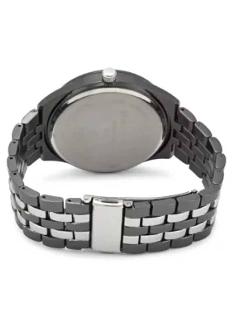 Van Heusen Adult Mens Analog Watch with Two-Tone Silver Black Case and Bracelet w Diamond at 12 Model# VAN80335