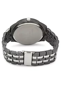 Van Heusen Adult Mens Analog Watch with Two-Tone Silver Black Case and Bracelet w Diamond at 12 Model# VAN80335