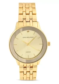 Van Heusen Adult Mens Analog Watch with Gold Case and Dial with Bracelet w Genuine Diamond at 12 Model# VAN8988