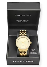 Van Heusen Adult Mens Analog Watch with Gold Case and Dial with Bracelet w Genuine Diamond at 12 Model# VAN8988