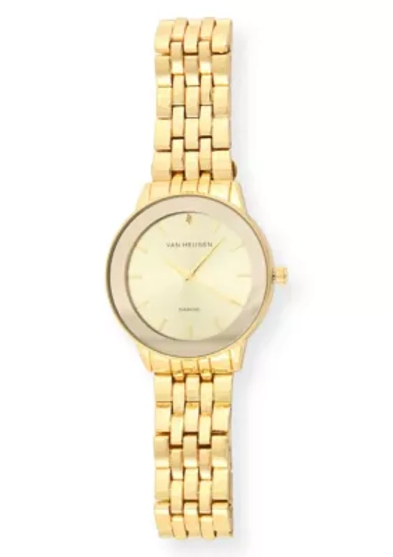 Van Heusen Adult Mens Analog Watch with Gold Case and Dial with Bracelet w Genuine Diamond at 12 Model# VAN8988