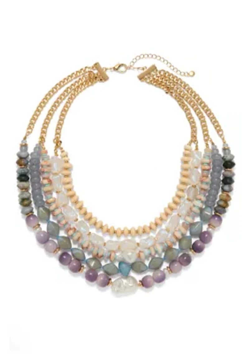 Lab Created Gold Tone 5 Row Statement Necklace