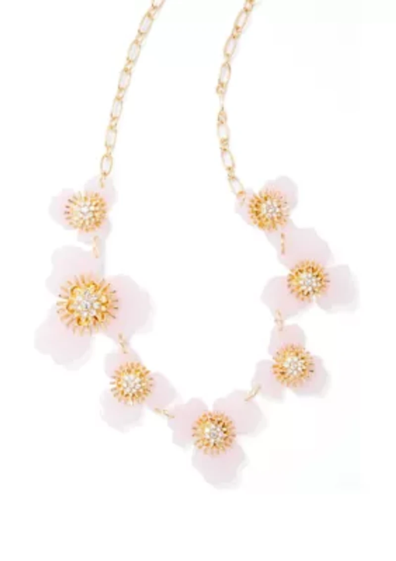 Pastel Pink Floral Frontal Statement Necklace