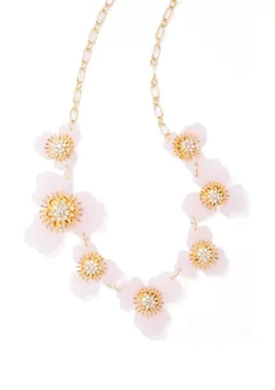 Pastel Pink Floral Frontal Statement Necklace